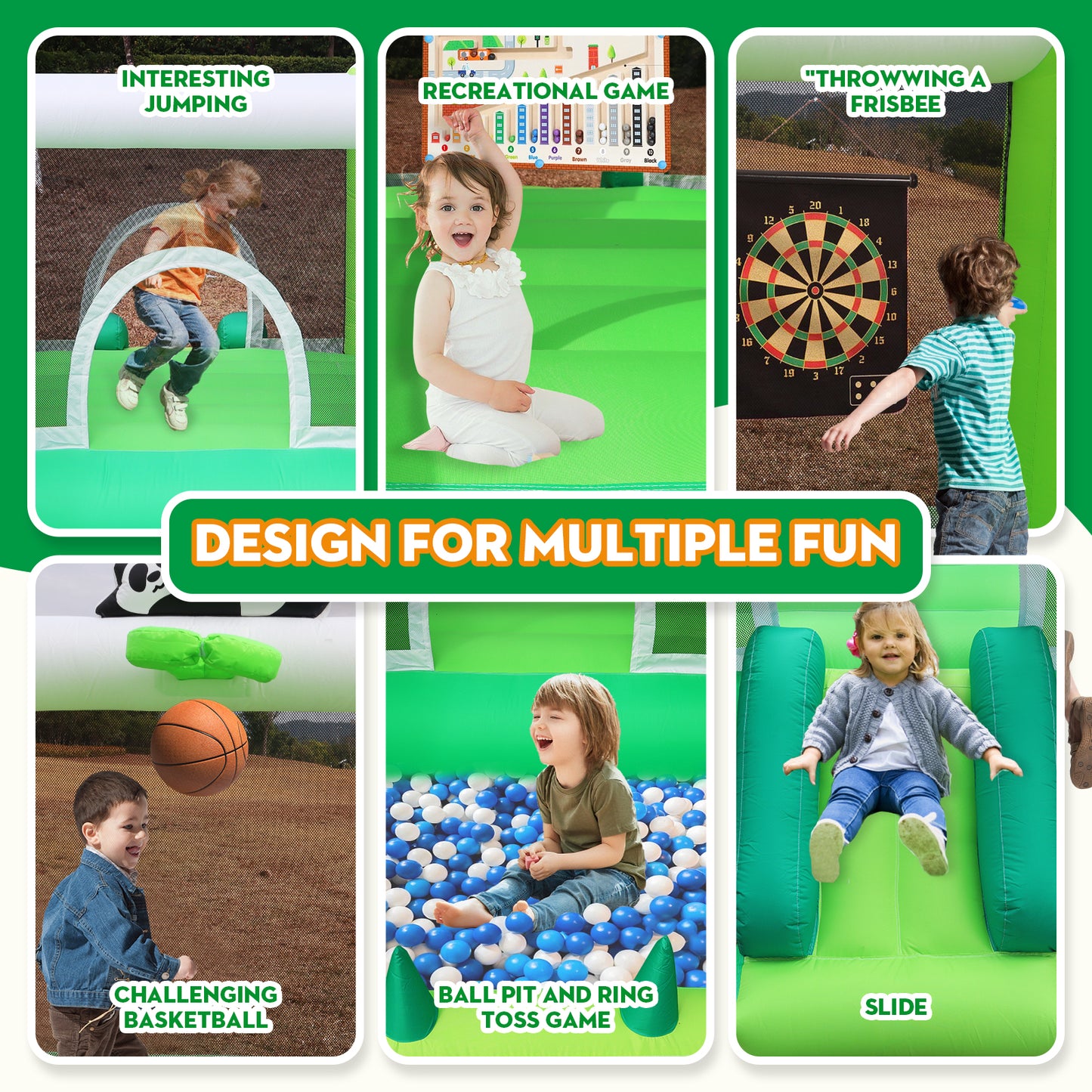 7-in-1 Panda Theme Inflatable Bounce House with Double Slides – Perfect for Indoor & Outdoor Fun for Boys and Girls