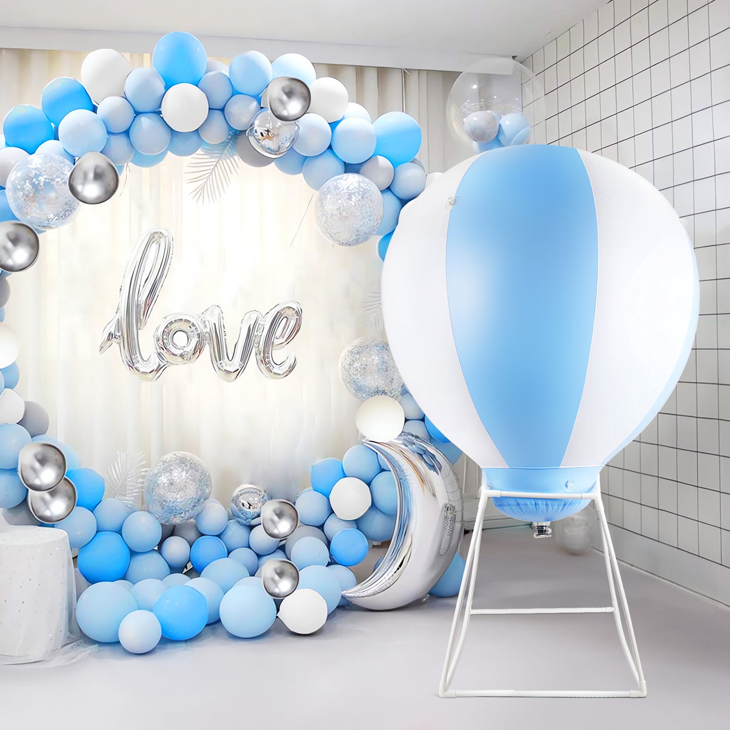 3ft Half Hot Air Balloon with Stand, Inflatable Baby Party Decoration Balloon, Suitable for Indoor and Outdoor Use/Birthday Wedding/Children's Party/Exhibition(1PCS)
