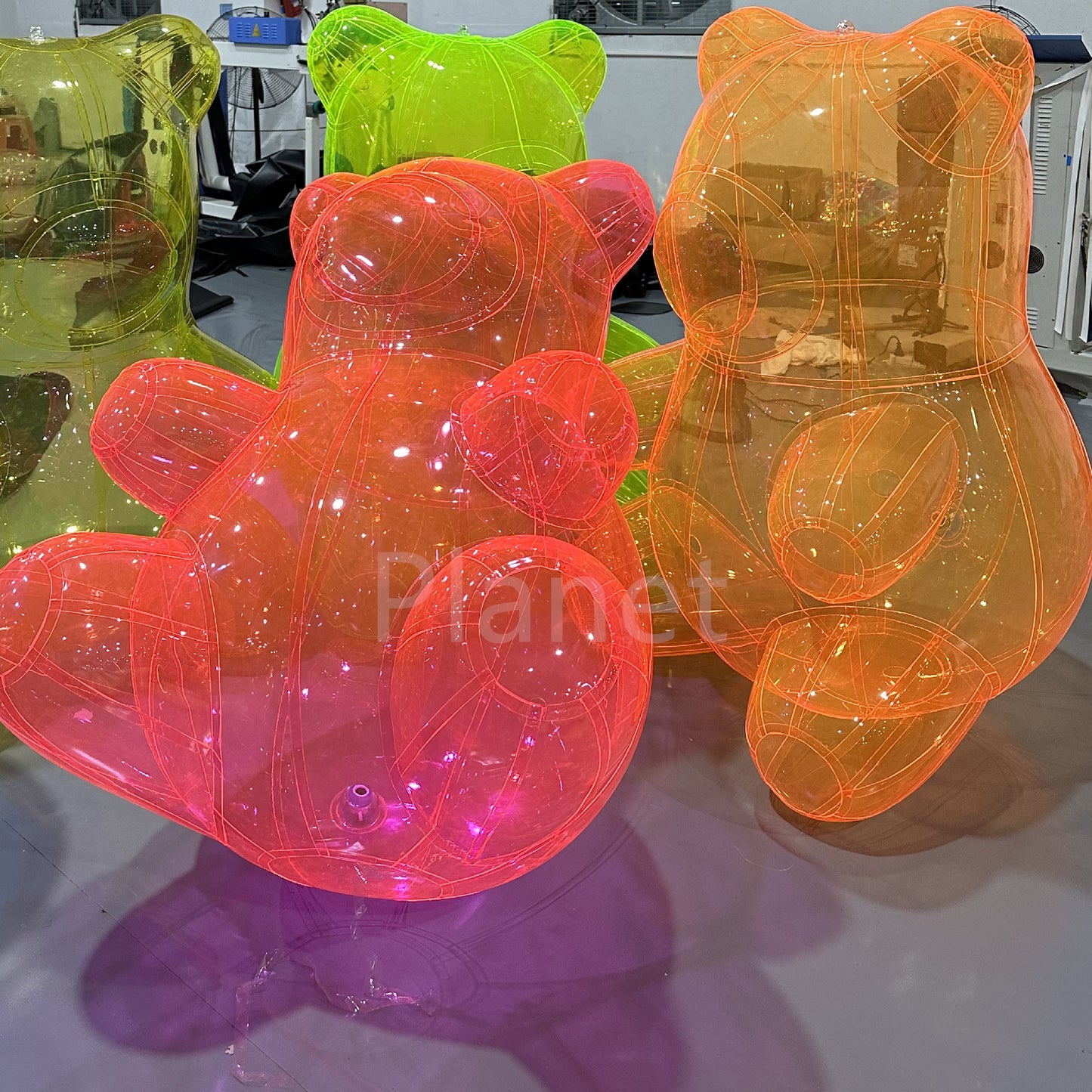4FT Transparent Colored PVC Inflatable Bear – With Air Pump, Great for Advertising, Party Decorations and Events