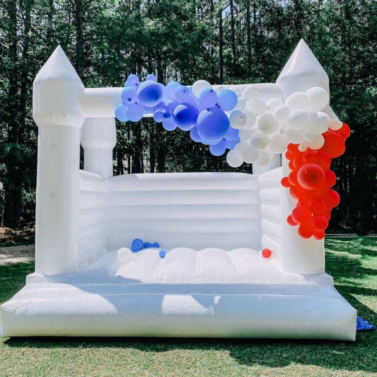 Inflatable White Bounce House Professional Jumping Bouncy Castle Bouncer for Wedding Party with Air Blower Balloons Carrying Bag Repair kit (2 parcels) (10ft*10ft*8ft(3 * 3 * 2.5 m))