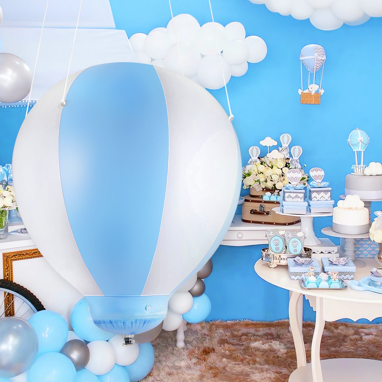 3ft Half Hot Air Balloon with Stand, Inflatable Baby Party Decoration Balloon, Suitable for Indoor and Outdoor Use/Birthday Wedding/Children's Party/Exhibition(1PCS)