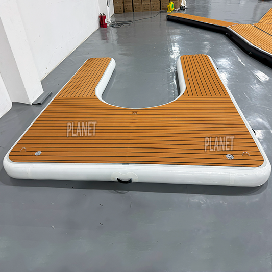 U-Shape Inflatable Jet Ski Dock–Heavy-Duty Floating Platform for Lake, Motorboat & Yacht Parking with Air Pump(3*2.4m/9.84*7.87ft))