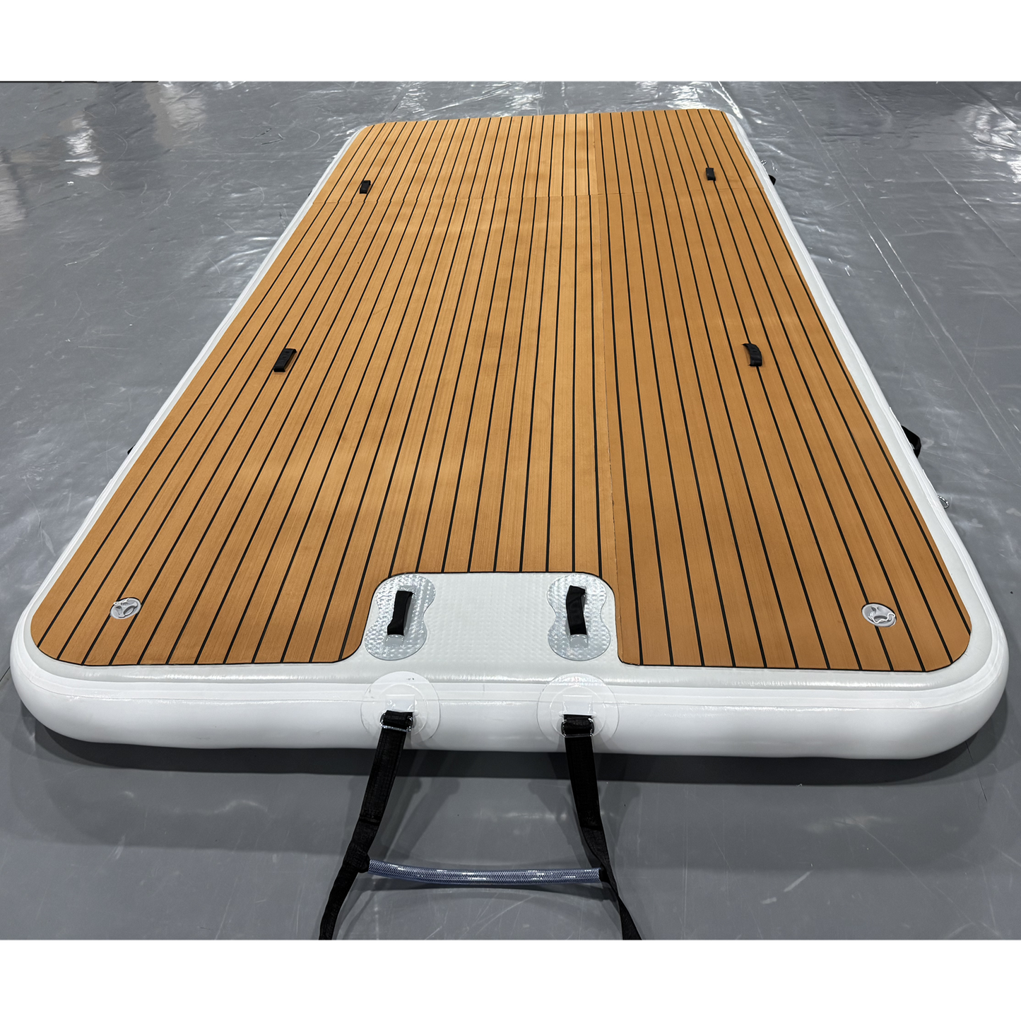 Outdoor Inflatable Swim Island Floating Raft Dock,DWF Teak Grain Non-Slip Surface, Water Dock Platform with Ladder and Pump