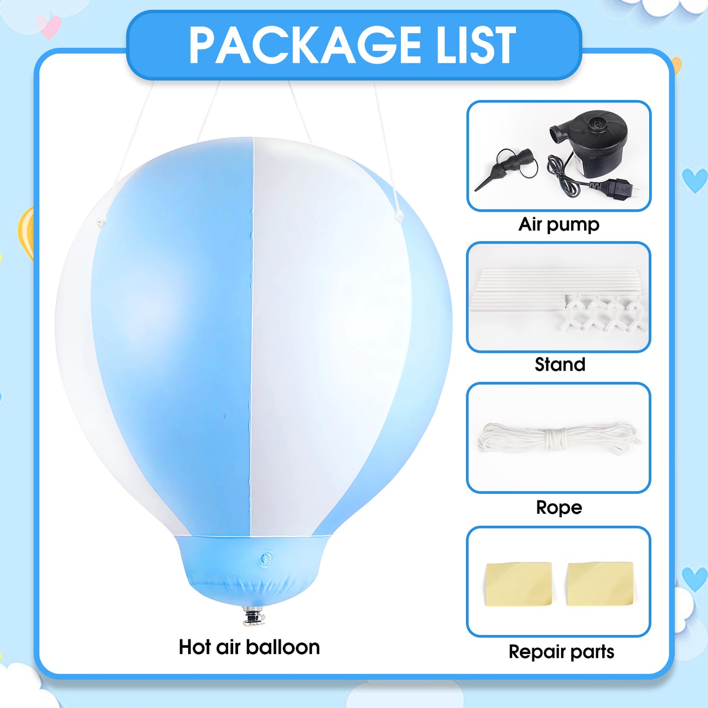 3ft Half Hot Air Balloon with Stand, Inflatable Baby Party Decoration Balloon, Suitable for Indoor and Outdoor Use/Birthday Wedding/Children's Party/Exhibition(1PCS)