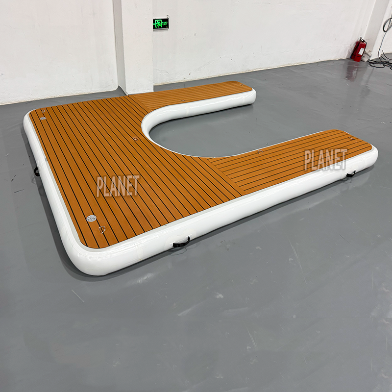 U-Shape Inflatable Jet Ski Dock–Heavy-Duty Floating Platform for Lake, Motorboat & Yacht Parking with Air Pump(3*2.4m/9.84*7.87ft))