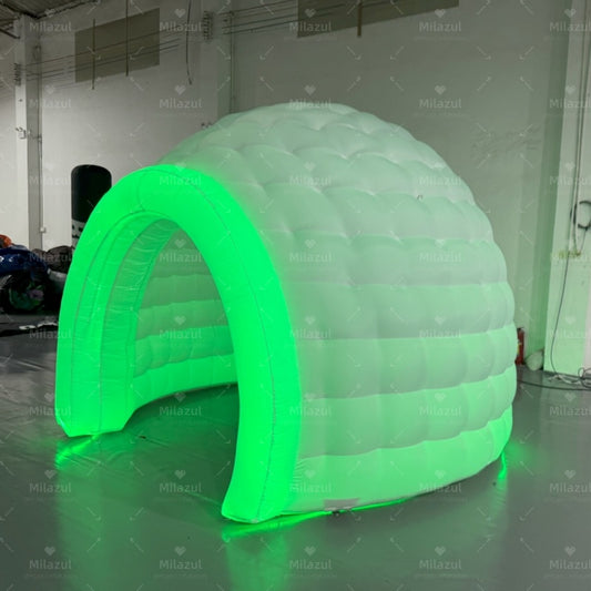 Outdoor Portable Inflatable Igloo Dome Tent with LED Light & air blower 10ft dia. Inflatable Shelter Igloo Marquee for Party, Wedding, Camping