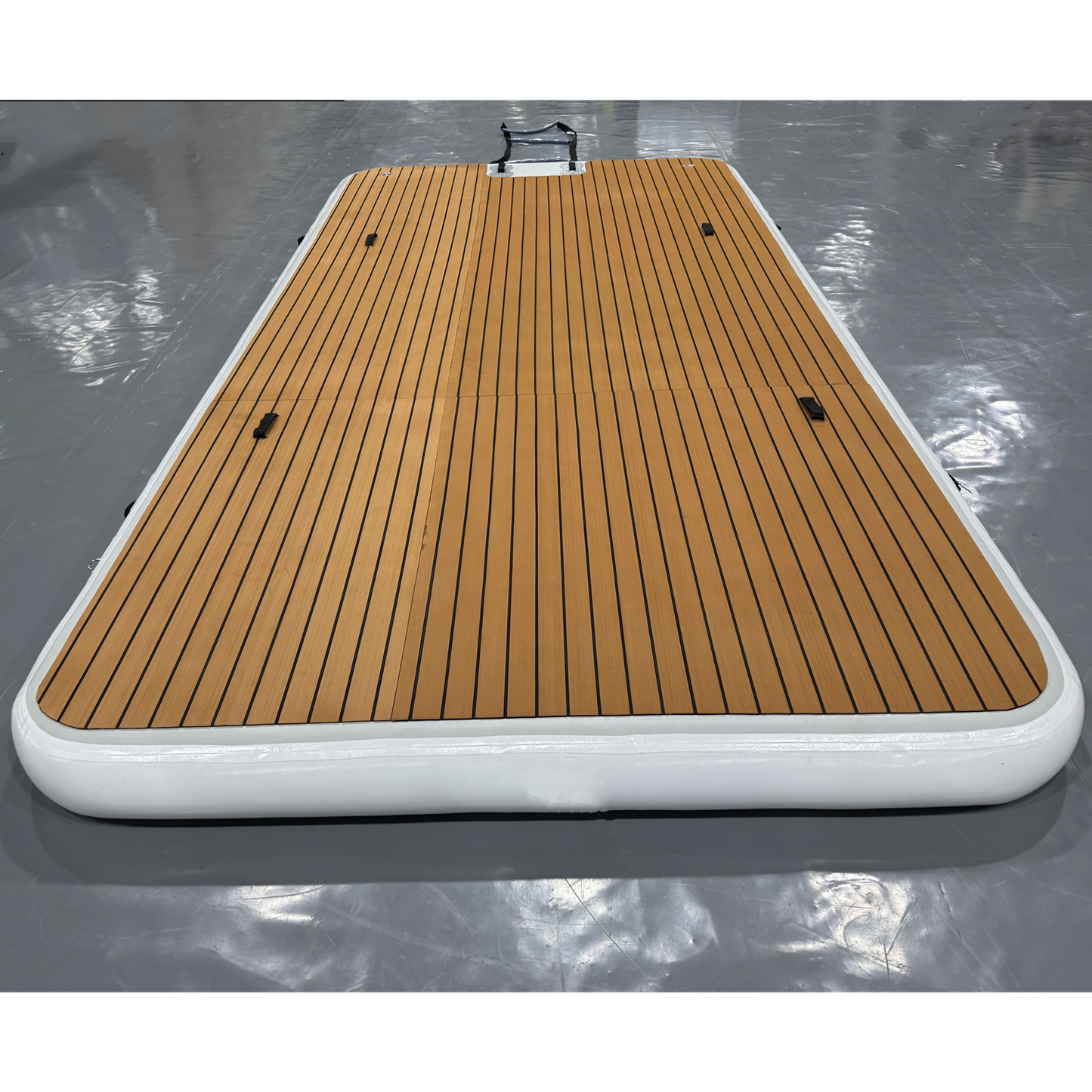 Outdoor Inflatable Swim Island Floating Raft Dock,DWF Teak Grain Non-Slip Surface, Water Dock Platform with Ladder and Pump