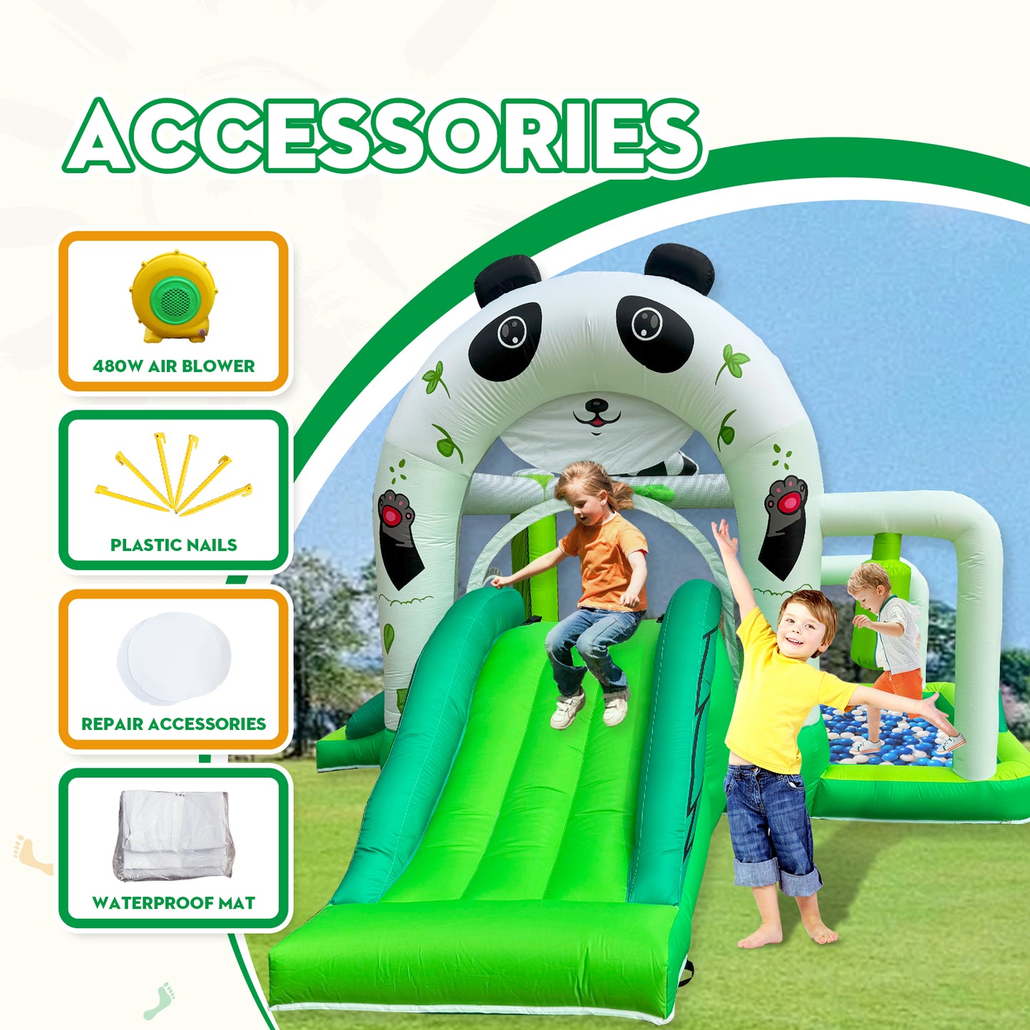 7-in-1 Panda Theme Inflatable Bounce House with Double Slides – Perfect for Indoor & Outdoor Fun for Boys and Girls