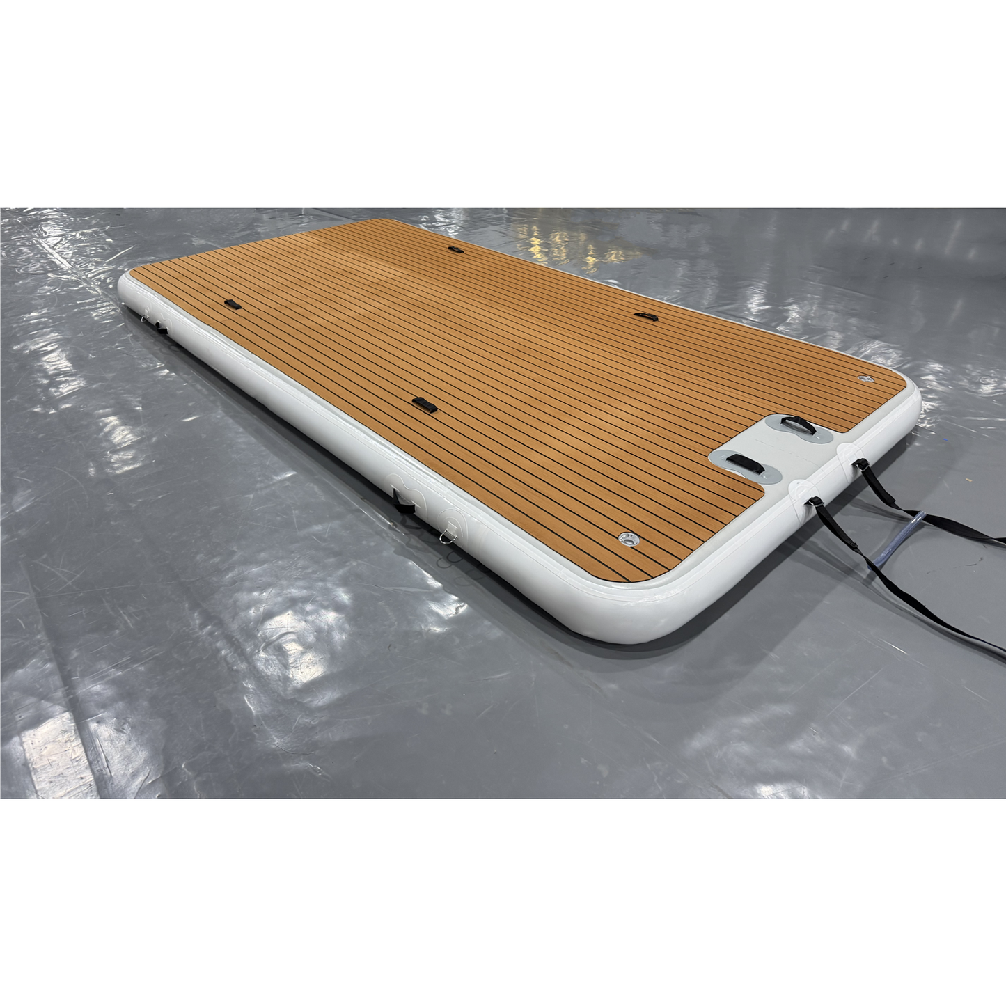 Outdoor Inflatable Swim Island Floating Raft Dock,DWF Teak Grain Non-Slip Surface, Water Dock Platform with Ladder and Pump