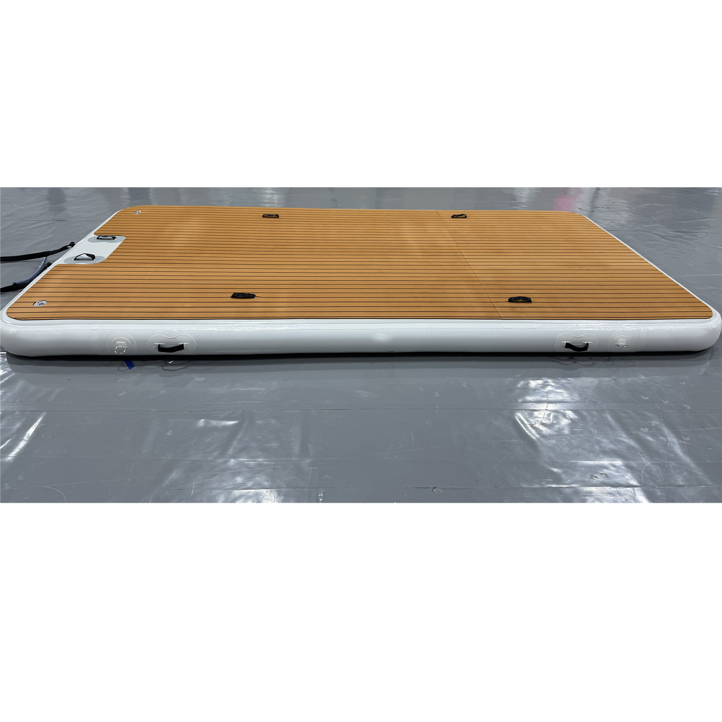 Outdoor Inflatable Swim Island Floating Raft Dock,DWF Teak Grain Non-Slip Surface, Water Dock Platform with Ladder and Pump
