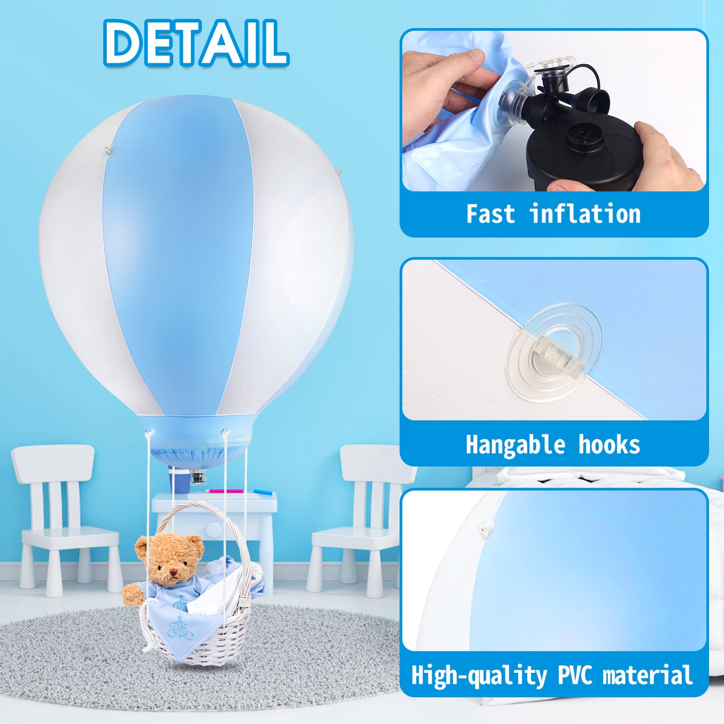 3ft Half Hot Air Balloon with Stand, Inflatable Baby Party Decoration Balloon, Suitable for Indoor and Outdoor Use/Birthday Wedding/Children's Party/Exhibition(1PCS)