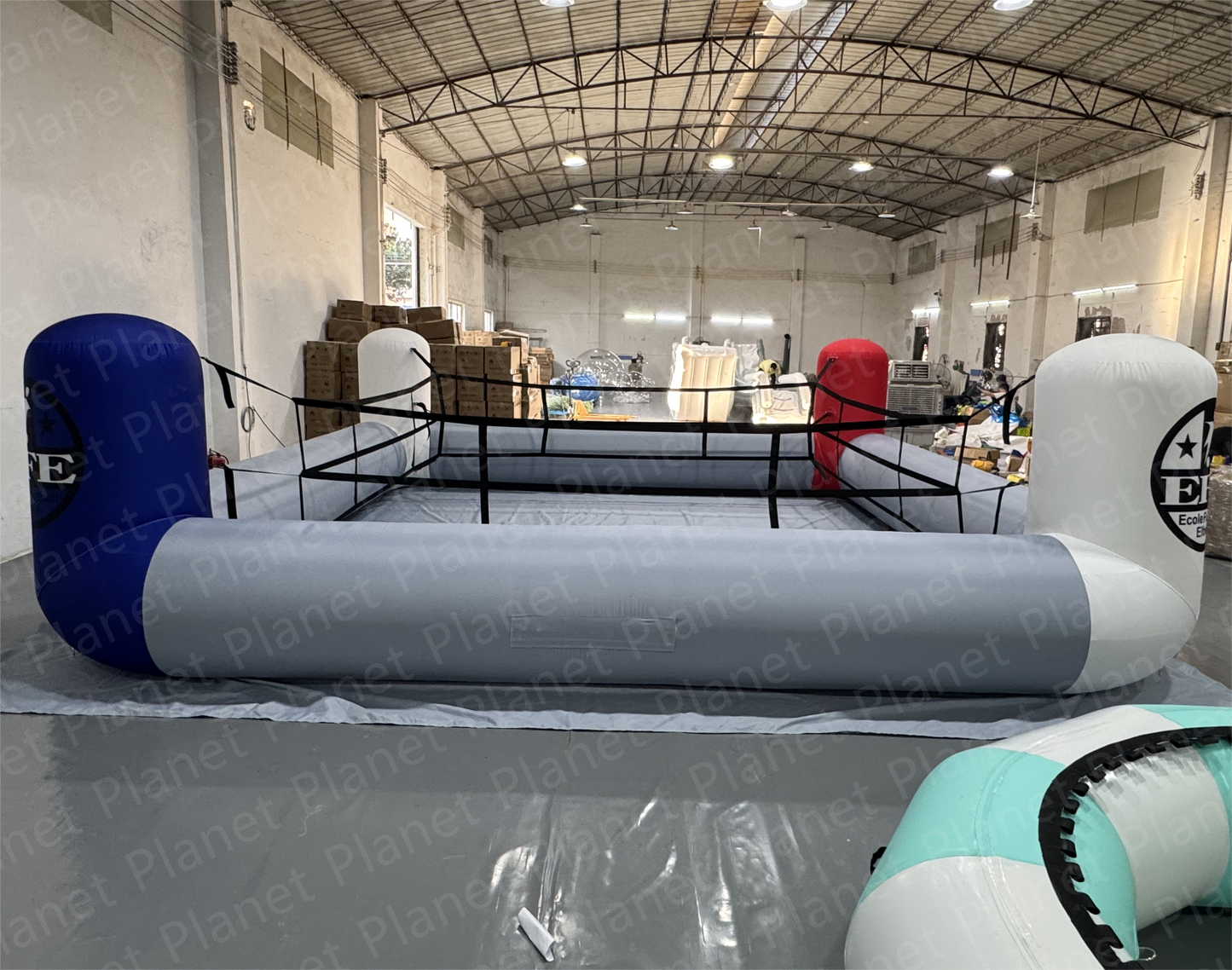 Portable interactive inflatable boxing ring for safe wrestling and boxing games for parties and events
