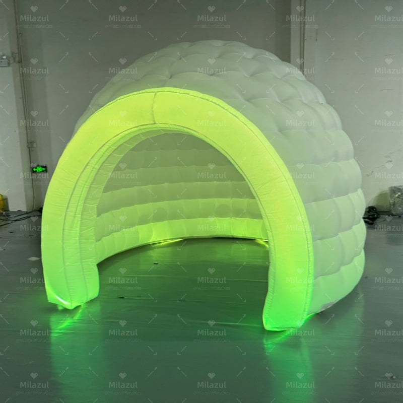 Outdoor Portable Inflatable Igloo Dome Tent with LED Light & air blower 10ft dia. Inflatable Shelter Igloo Marquee for Party, Wedding, Camping