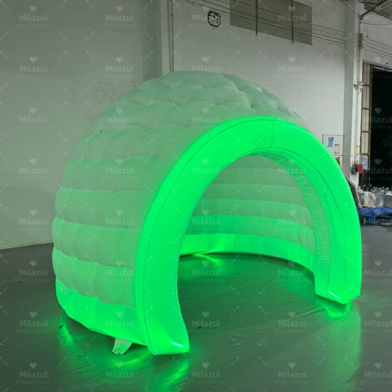 Outdoor Portable Inflatable Igloo Dome Tent with LED Light & air blower 10ft dia. Inflatable Shelter Igloo Marquee for Party, Wedding, Camping