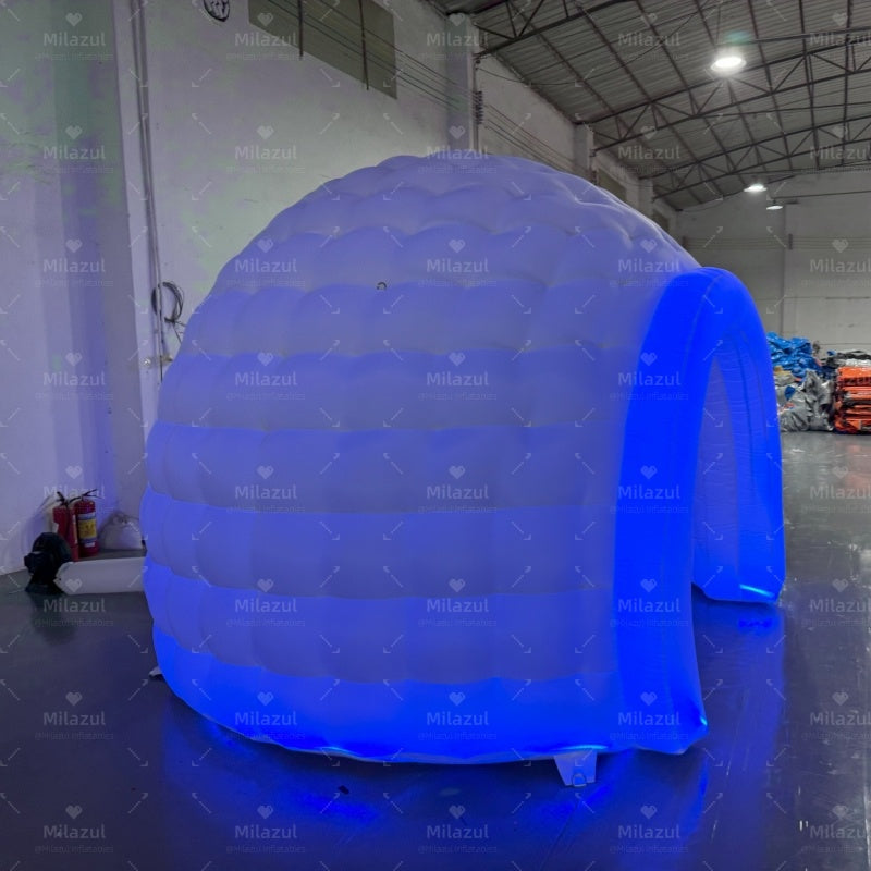 Outdoor Portable Inflatable Igloo Dome Tent with LED Light & air blower 10ft dia. Inflatable Shelter Igloo Marquee for Party, Wedding, Camping