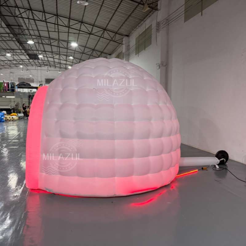 Outdoor Portable Inflatable Igloo Dome Tent with LED Light & air blower 10ft dia. Inflatable Shelter Igloo Marquee for Party, Wedding, Camping