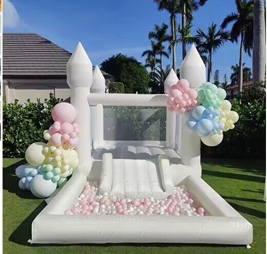 Inflatable White Bounce House Professional Jumping Bouncy Castle Bouncer for Wedding Party with Air Blower Balloons Carrying Bag Repair kit (2 parcels) (13 * 8 * 8ft(Ball Pit)