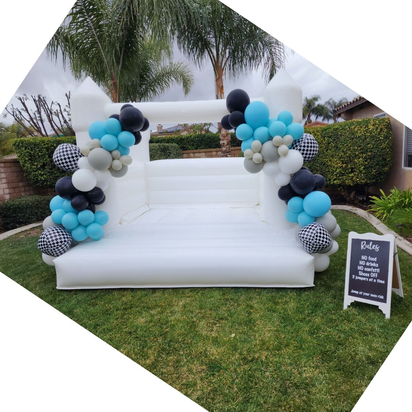 Inflatable White Bounce House Professional Jumping Bouncy Castle Bouncer for Wedding Party with Air Blower Balloons Carrying Bag Repair kit （2 parcels） (10ft*10ft*8ft（3 * 3 * 2.5 m）)
