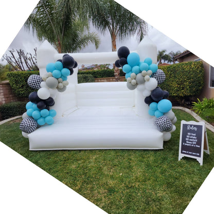 Inflatable White Bounce House Professional Jumping Bouncy Castle Bouncer for Wedding Party with Air Blower Balloons Carrying Bag Repair kit （2 parcels） (10ft*10ft*8ft（3 * 3 * 2.5 m）)