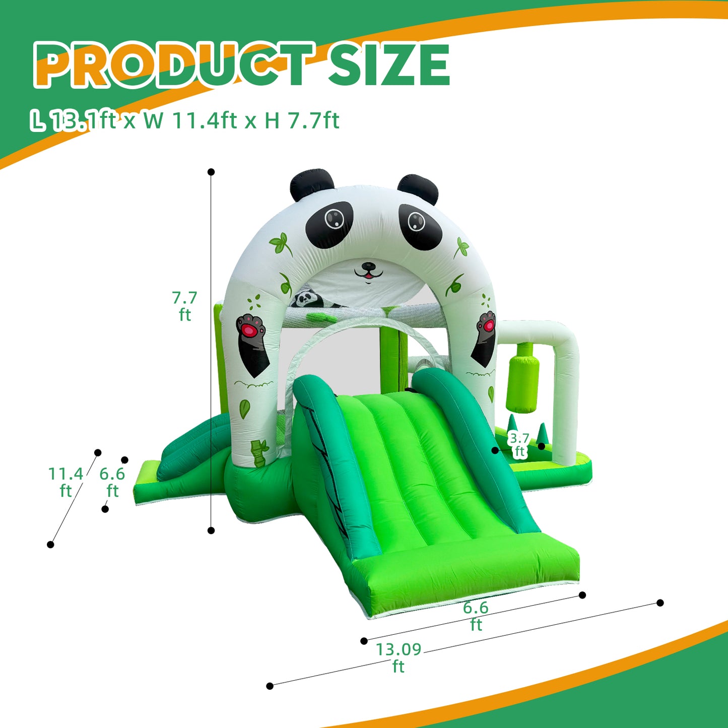 7-in-1 Panda Theme Inflatable Bounce House with Double Slides – Perfect for Indoor & Outdoor Fun for Boys and Girls