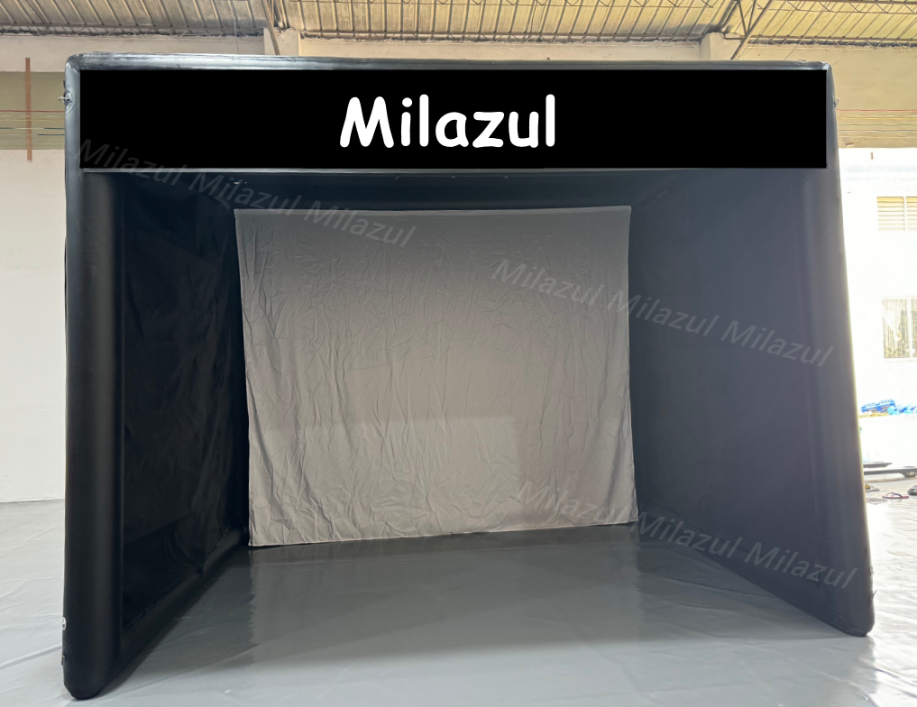 Inflatable Golf Simulator Enclosure–13.7x10.7x10.7ft Outdoor Golf Hitting Cage with Detachable Walls, Projection Screen, Air Pump & Custom Banner–Portable Golf Simulator Booth for Backyard or Rental