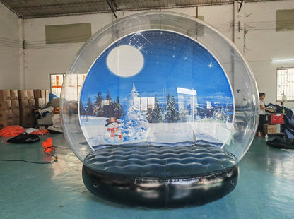 Inflatable Snow Globe 10ft Christmas Decoration Transparent Bubble Tent with Printed Background, Blower and Pump, Repair kit