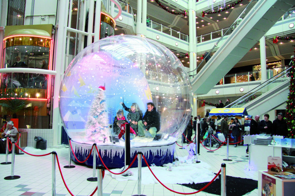 Inflatable Snow Globe 10ft Christmas Decoration Transparent Bubble Tent  with Printed Background, Blower and Pump, Repair kit