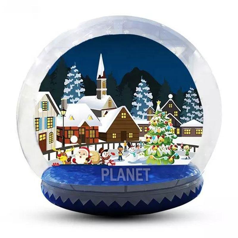 Inflatable Snow Globe 10ft Christmas Decoration Transparent Bubble Tent with Printed Background, Blower and Pump, Repair kit
