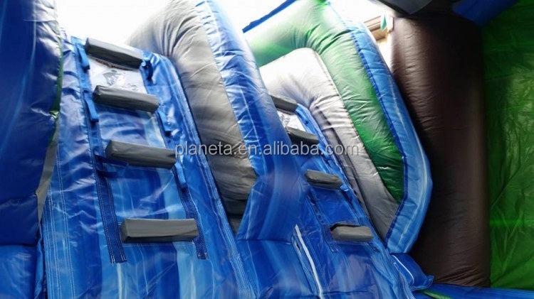 Inflatable Combo Bounce House with slide and pool for party rental Tropical Blue Crush 35*15*13ft (10.67*4.6*3.96M)