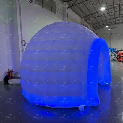 Outdoor Portable Inflatable Igloo Dome Tent with LED Light & air blower 10ft dia. Inflatable Shelter Igloo Marquee for Party, Wedding, Camping