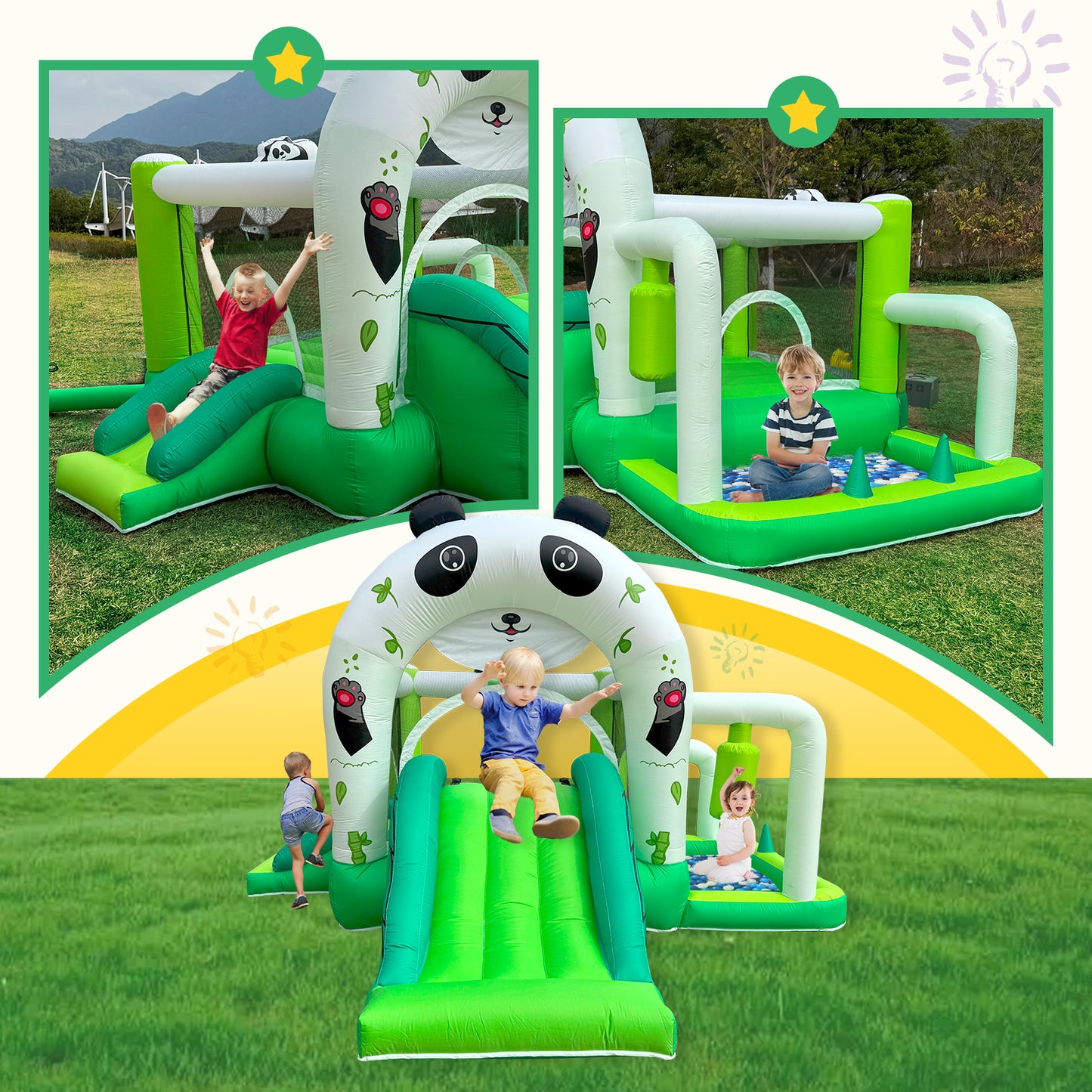 7-in-1 Panda Theme Inflatable Bounce House with Double Slides – Perfect for Indoor & Outdoor Fun for Boys and Girls