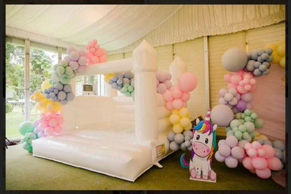 Inflatable White Bounce House Professional Jumping Bouncy Castle Bouncer for Wedding Party with Air Blower Balloons Carrying Bag Repair kit （2 parcels） (10ft*10ft*8ft（3 * 3 * 2.5 m）)